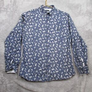 Smash Shirt‎ Mens Medium Blue Floral Long Sleeve Button Front Casual Cotton